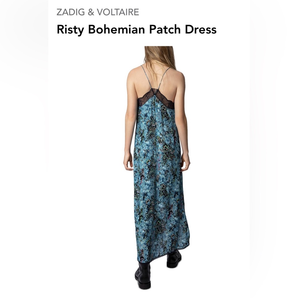 Zadig & Voltaire Small Ristyl gothic print Georgette Slip DressNavy - Pristine - Picture 3 of 7